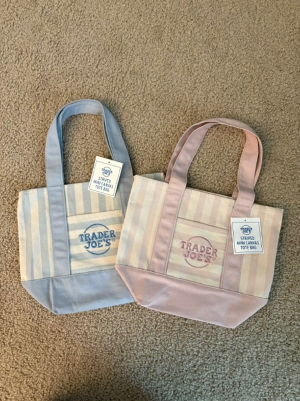 Trader Joe’s Mini Pastel Stripe Canvas Tote Bag Limited Edition Set Of 2